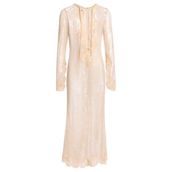 Elie Saab Sequined Mesh Midi Dress in Beige featuring  – Luxury Designer Fashion at Coveti.