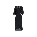 Elie Saab Silk Midi Dress in Black featuring  – Luxury Designer Fashion at Coveti.