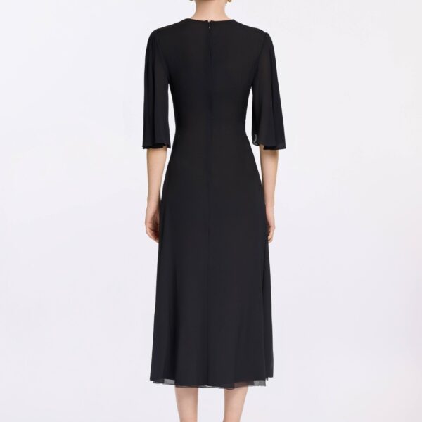 Elie Saab Silk Midi Dress in Black featuring  – Luxury Designer Fashion at Coveti.