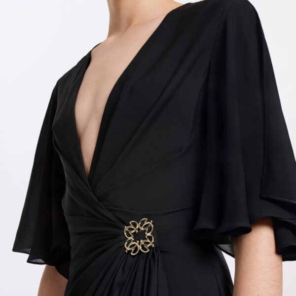 Elie Saab Silk Midi Dress in Black featuring  – Luxury Designer Fashion at Coveti.