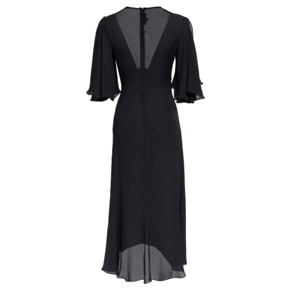 Elie Saab Silk Midi Dress in Black featuring  – Luxury Designer Fashion at Coveti.