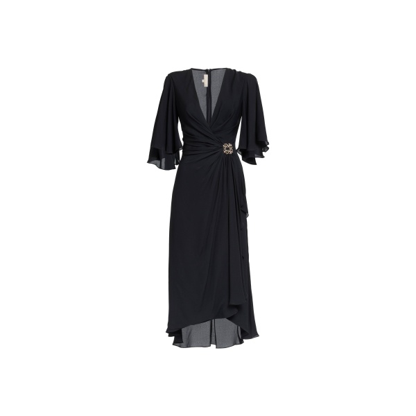 Elie Saab Silk Midi Dress in Black featuring  – Luxury Designer Fashion at Coveti.