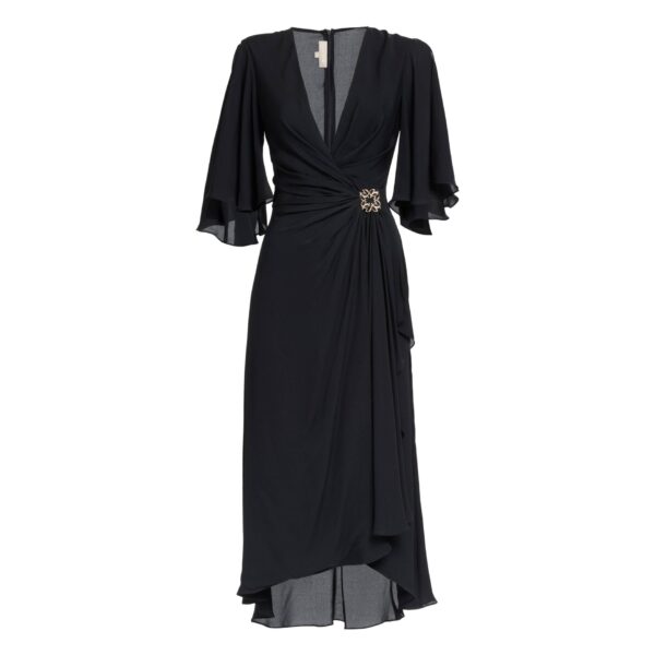 Elie Saab Silk Midi Dress in Black featuring  – Luxury Designer Fashion at Coveti.
