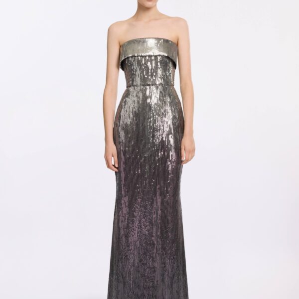 Elie Saab Strapless Gradient Sequin Gown in Silver featuring  – Luxury Designer Fashion at Coveti.