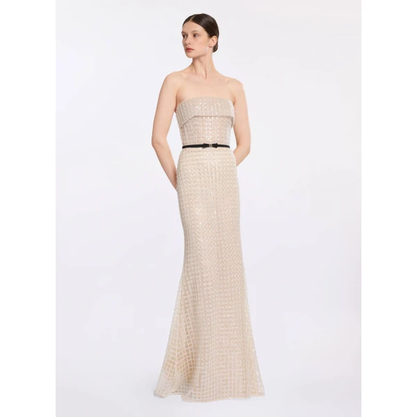Elie Saab Strapless Pearl Long Dress, view 2
