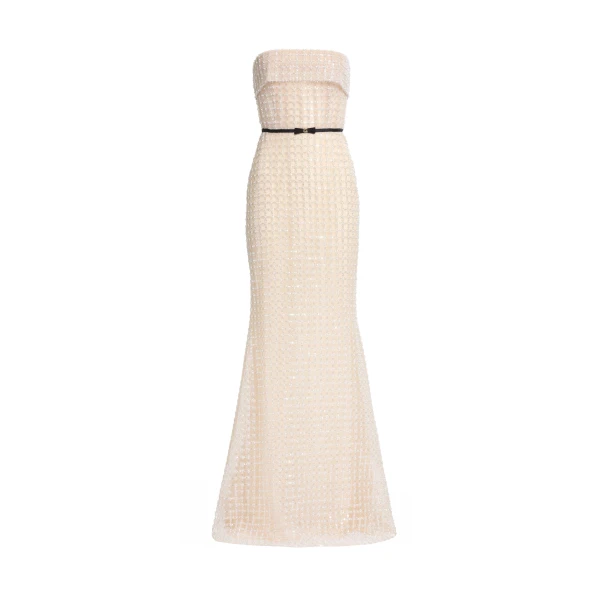 Elie Saab Strapless Pearl Long Dress