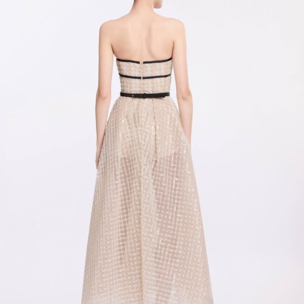 Elie Saab Strapless Pearl Midi Dress in White featuring  – Luxury Designer Fashion at Coveti.