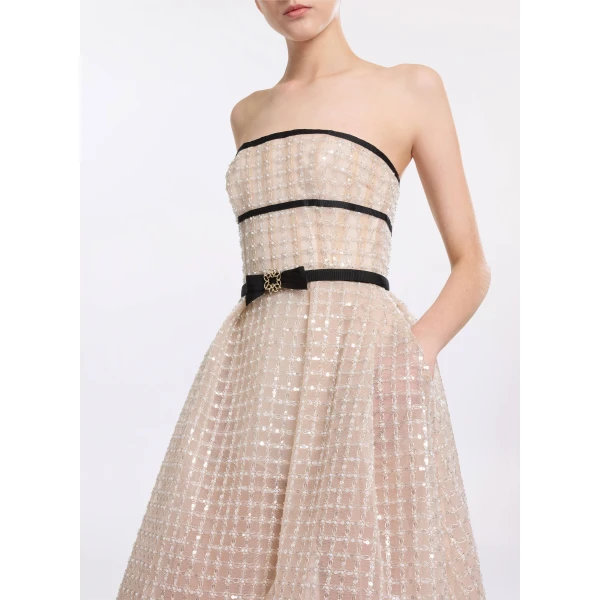 Elie Saab Strapless Pearl Midi Dress, view 4