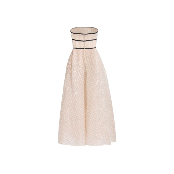 Elie Saab Strapless Pearl Midi Dress, view 5