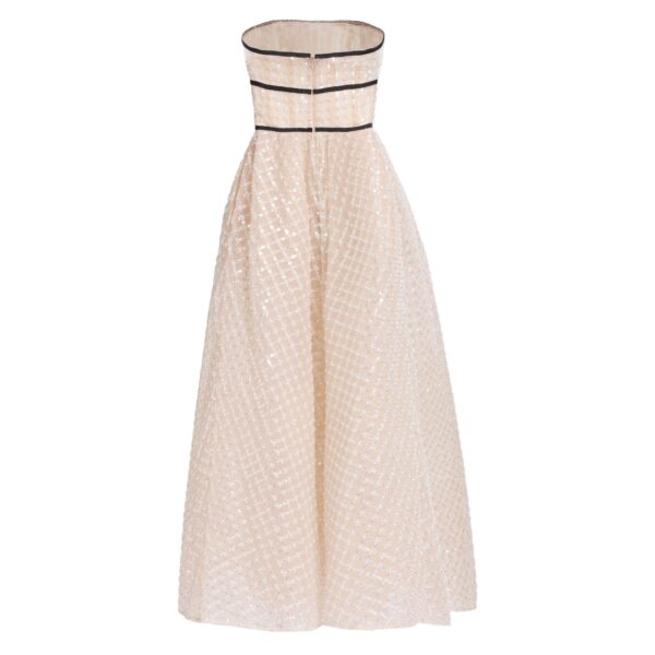 Elie Saab Strapless Pearl Midi Dress in White featuring  – Luxury Designer Fashion at Coveti.