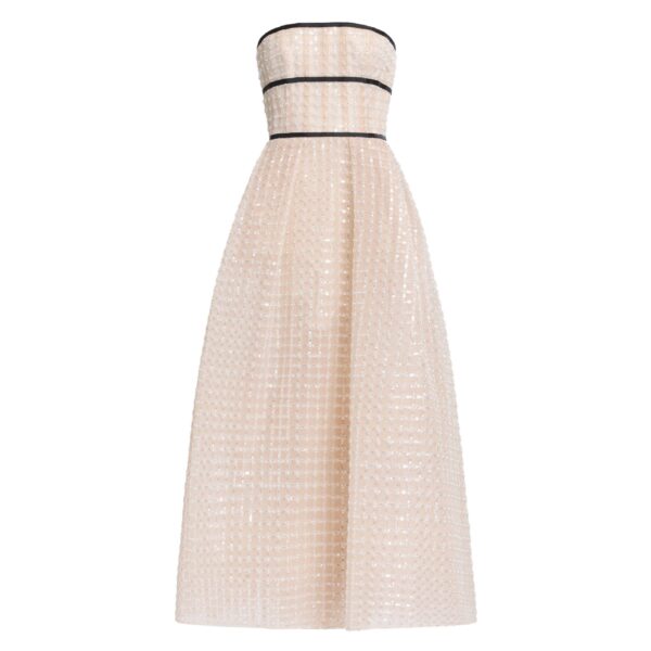 Elie Saab Strapless Pearl Midi Dress in White featuring  – Luxury Designer Fashion at Coveti.