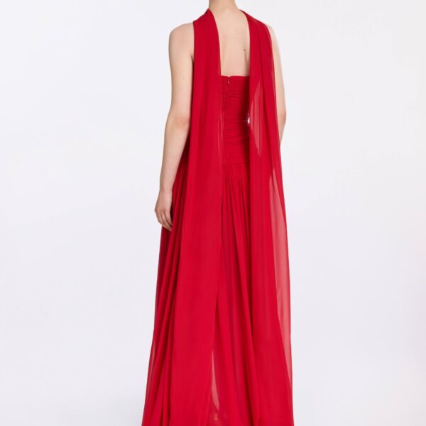 Elie Saab Strapless Silk Dress in Red featuring  – Luxury Designer Fashion at Coveti.