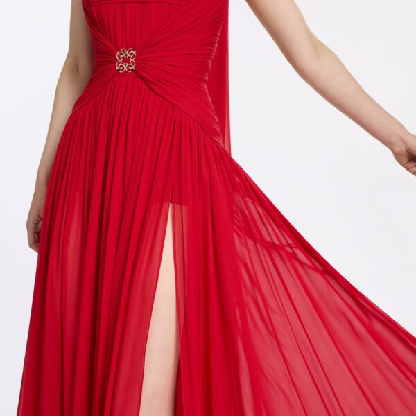 Elie Saab Strapless Silk Dress in Red featuring  – Luxury Designer Fashion at Coveti.