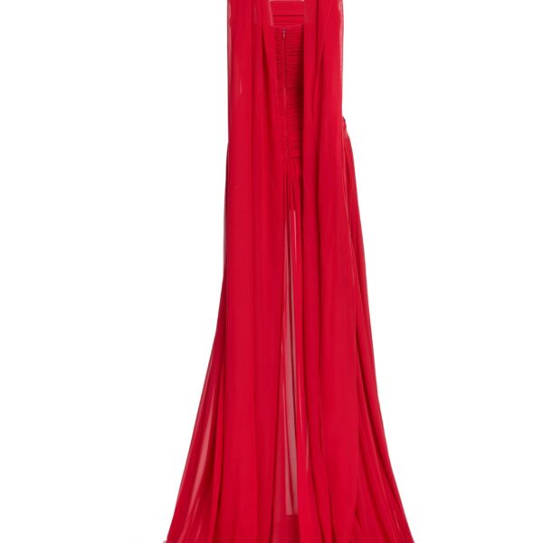 Elie Saab Strapless Silk Dress in Red featuring  – Luxury Designer Fashion at Coveti.