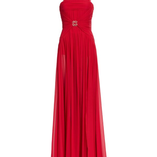 Elie Saab Strapless Silk Dress in Red featuring  – Luxury Designer Fashion at Coveti.