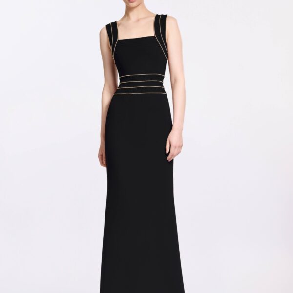 Elie Saab Trim Embellished Cady Dress in Black featuring  – Luxury Designer Fashion at Coveti.