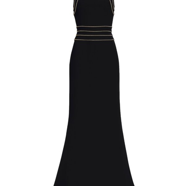 Elie Saab Trim Embellished Cady Dress in Black featuring  – Luxury Designer Fashion at Coveti.