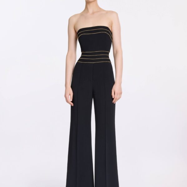 Elie Saab Trim Embellished Cady Jumpsuit in Black featuring  – Luxury Designer Fashion at Coveti.