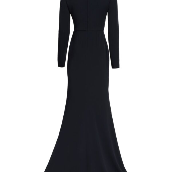 Elie Saab V-Neck Cady Dress in Black featuring  – Luxury Designer Fashion at Coveti.