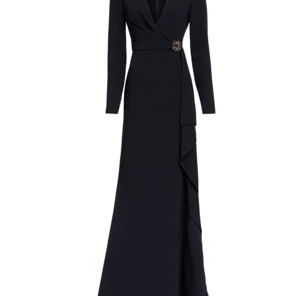 Elie Saab V-Neck Cady Dress in Black featuring  – Luxury Designer Fashion at Coveti.
