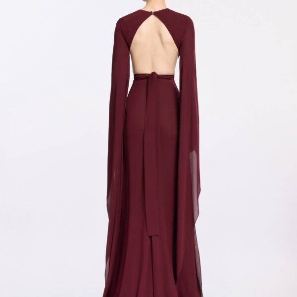 Elie Saab Wineberry Silk Long Dress in Red featuring  – Luxury Designer Fashion at Coveti.