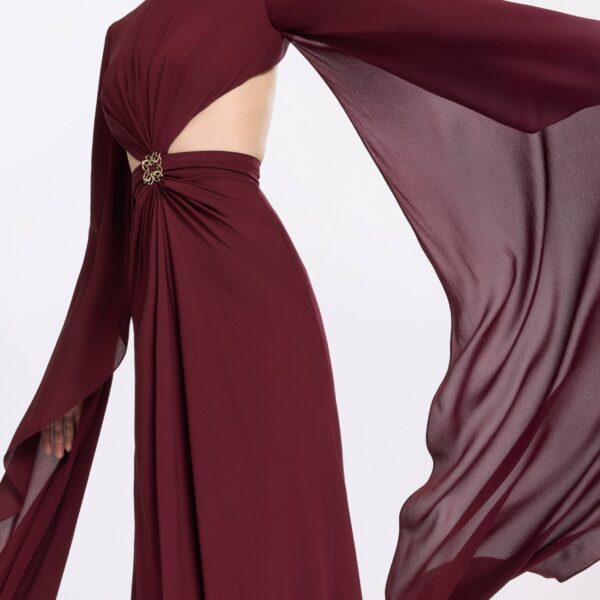 Elie Saab Wineberry Silk Long Dress in Red featuring  – Luxury Designer Fashion at Coveti.