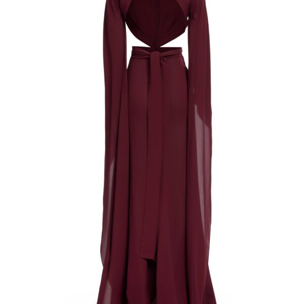 Elie Saab Wineberry Silk Long Dress in Red featuring  – Luxury Designer Fashion at Coveti.