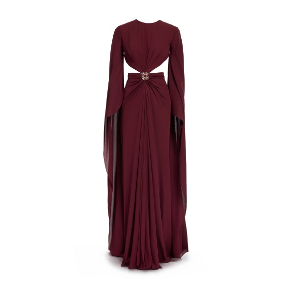 Elie Saab Wineberry Silk Long Dress in Red featuring  – Luxury Designer Fashion at Coveti.
