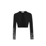Oscar de la Renta Feather Sequin Embroidered Knit Cardigan - Oscar de la Renta Knitwear - American Couture - Shop at Coveti