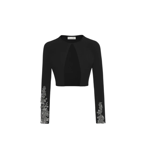 Oscar de la Renta Feather Sequin Embroidered Knit Cardigan - Oscar de la Renta Knitwear - American Couture - Shop at Coveti