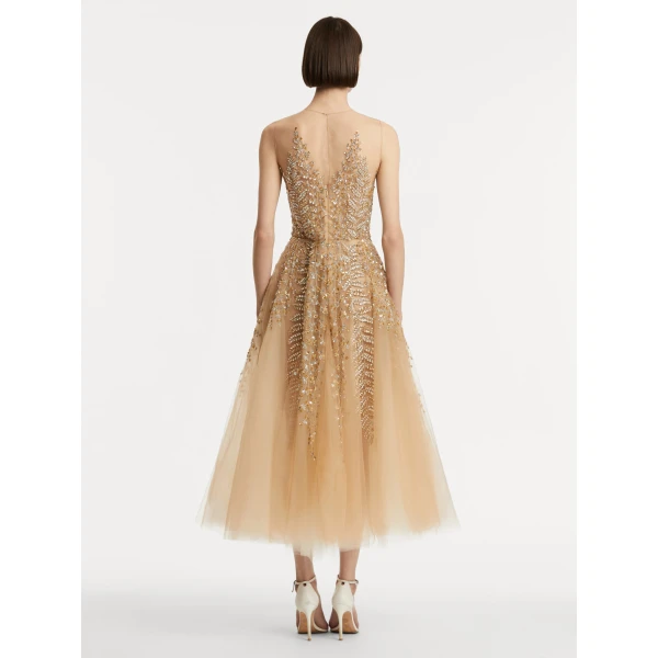 Oscar de la Renta Fern Embroidered Illusion Cocktail Dress - Oscar de la Renta Dresses - American Couture - Shop at Coveti