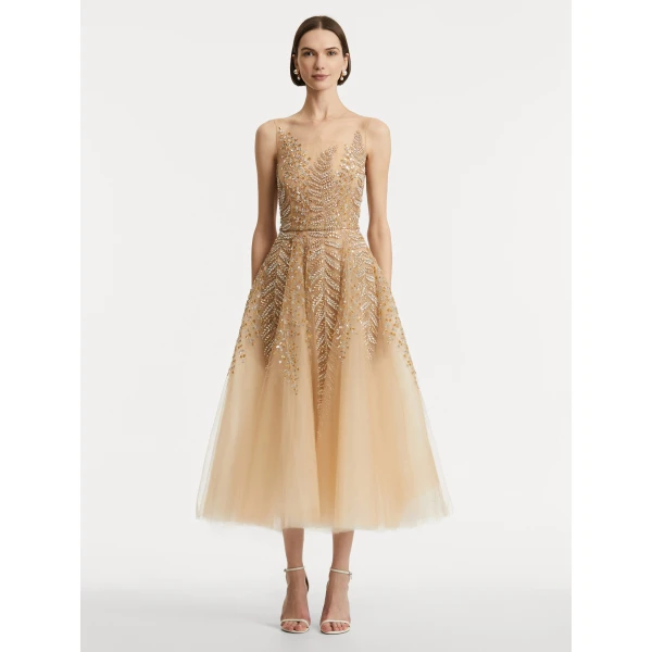 Oscar de la Renta Fern Embroidered Illusion Cocktail Dress - Oscar de la Renta Dresses - American Couture - Shop at Coveti