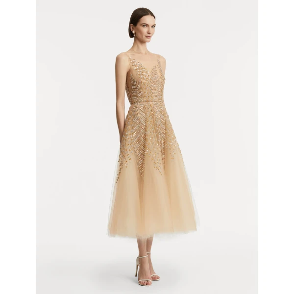 Oscar de la Renta Fern Embroidered Illusion Cocktail Dress - Oscar de la Renta Dresses - American Couture - Shop at Coveti