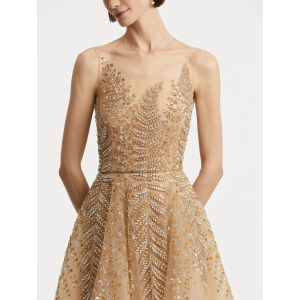 Oscar de la Renta Fern Embroidered Illusion Cocktail Dress - Oscar de la Renta Dresses - American Couture - Shop at Coveti