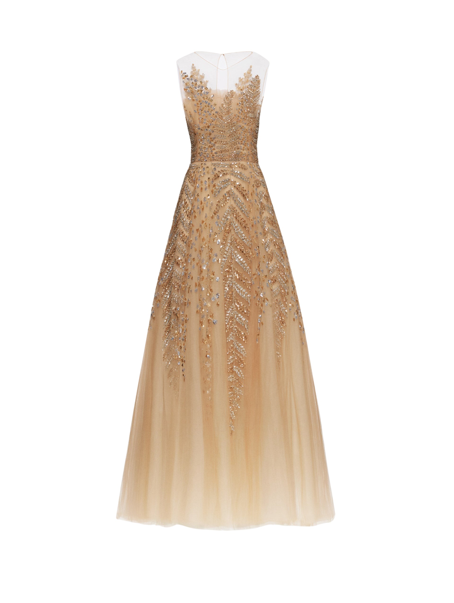 Oscar de la Renta Fern Embroidered Illusion Cocktail Dress