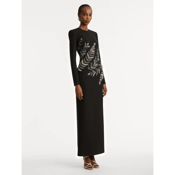 Oscar de la Renta Fern Embroidered Long Sleeve Gown - Oscar de la Renta Dresses - American Couture - Shop at Coveti