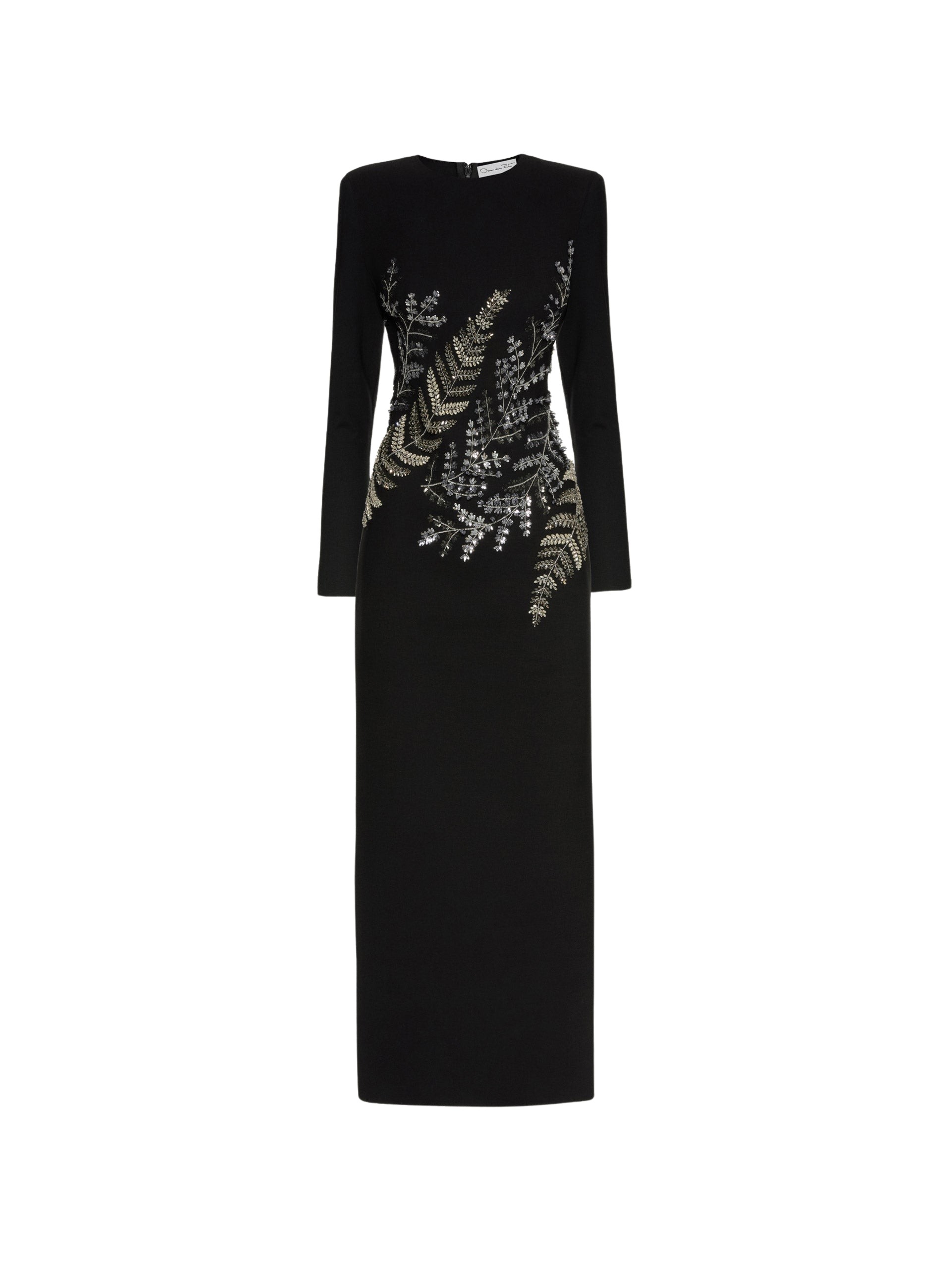 Oscar de la Renta Fern Embroidered Long Sleeve Gown