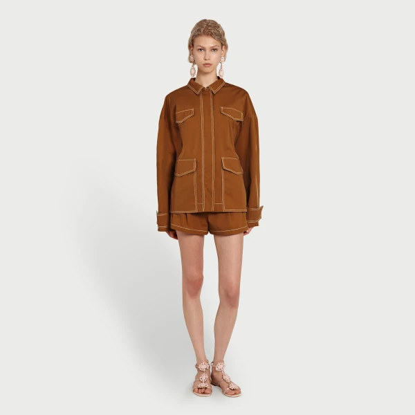 Giambattista Valli Fitted Camel Cotton Jacket - Giambattista Valli Jackets - Romantic Couture - Shop at Coveti
