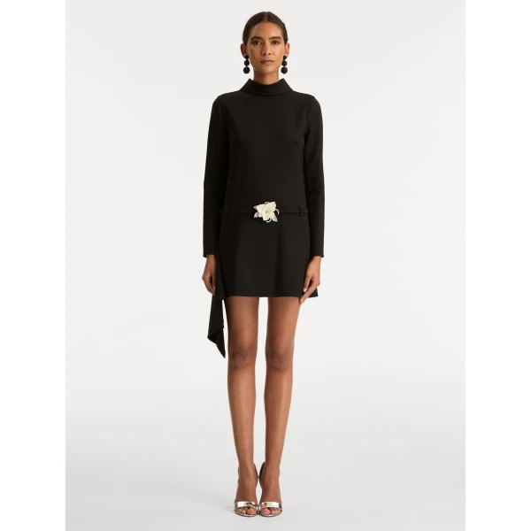 Oscar de la Renta Floral Belt Mock-Neck Dress - Oscar de la Renta Dresses - American Couture - Shop at Coveti