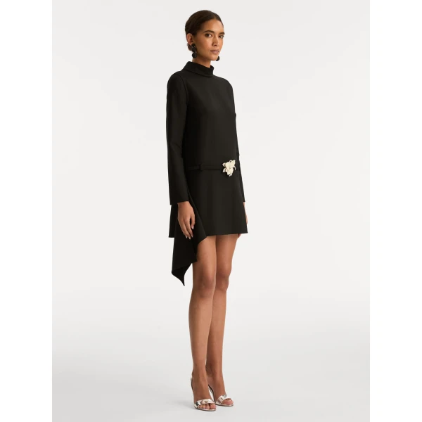 Oscar de la Renta Floral Belt Mock-Neck Dress - Oscar de la Renta Dresses - American Couture - Shop at Coveti