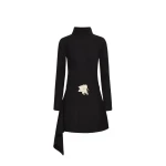 Oscar de la Renta Floral Belt Mock-Neck Dress - Oscar de la Renta Dresses - American Couture - Shop at Coveti