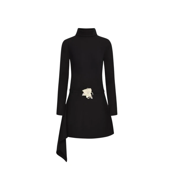 Oscar de la Renta Floral Belt Mock-Neck Dress - Oscar de la Renta Dresses - American Couture - Shop at Coveti