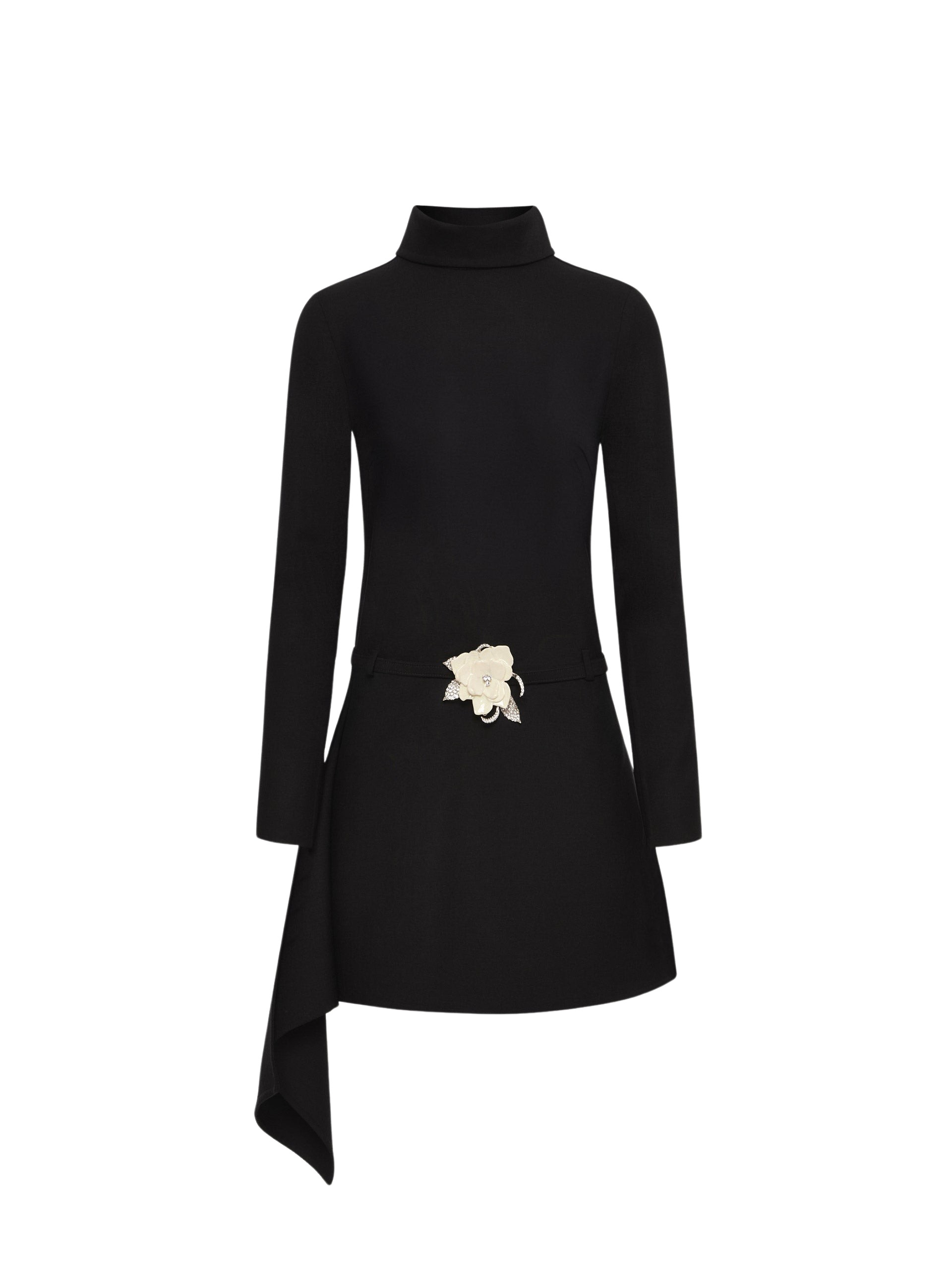 Oscar de la Renta Floral Belt Mock-Neck Dress