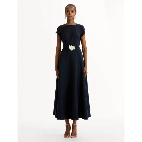 Oscar de la Renta Floral Belt Short Sleeve Dress - Oscar de la Renta Dresses - American Couture - Shop at Coveti