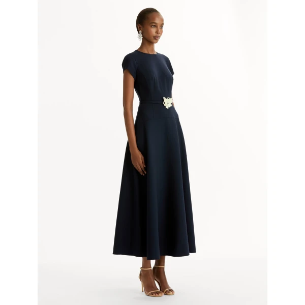 Oscar de la Renta Floral Belt Short Sleeve Dress - Oscar de la Renta Dresses - American Couture - Shop at Coveti