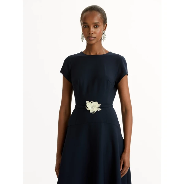 Oscar de la Renta Floral Belt Short Sleeve Dress - Oscar de la Renta Dresses - American Couture - Shop at Coveti