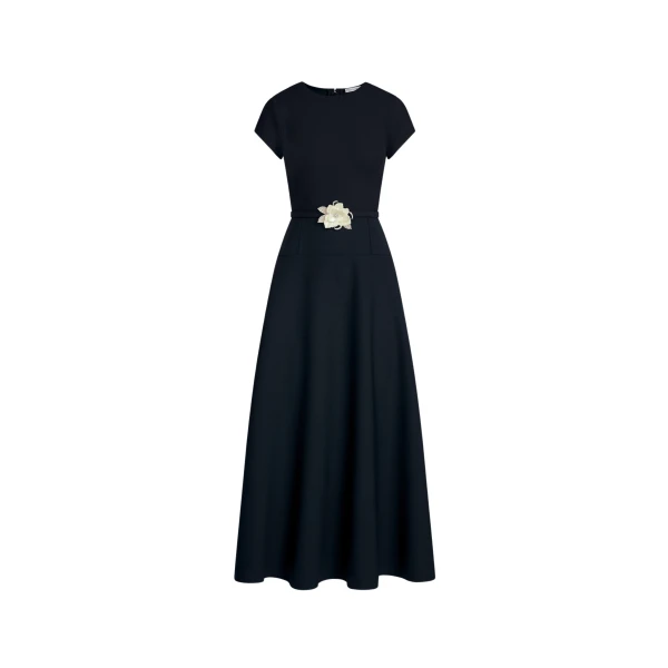 Oscar de la Renta Floral Belt Short Sleeve Dress - Oscar de la Renta Dresses - American Couture - Shop at Coveti
