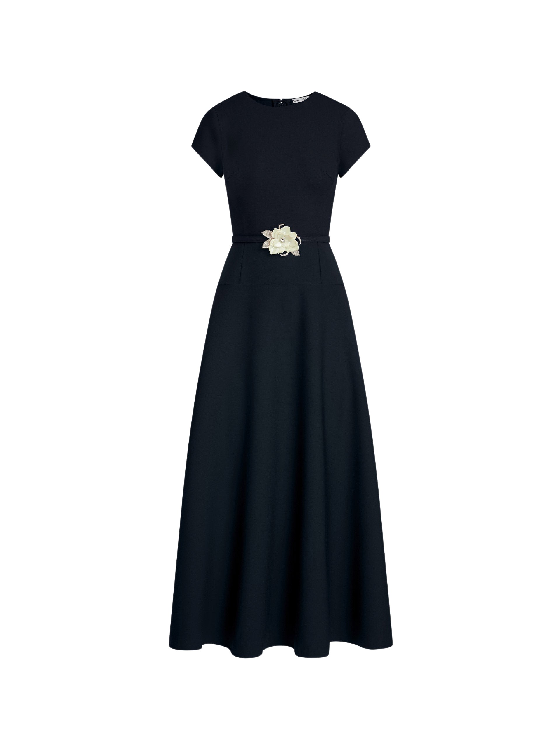 Oscar de la Renta Floral Belt Short Sleeve Dress