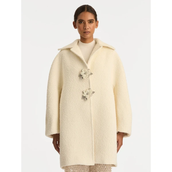 Oscar de la Renta Floral Button Bouclé Tweed Coat - Oscar de la Renta Coats - American Couture - Shop at Coveti