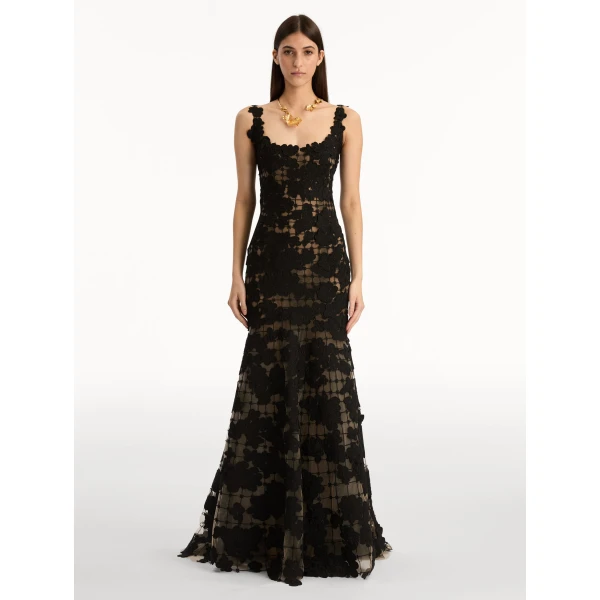 Oscar de la Renta Floral Cutout Threadwork Gown - Oscar de la Renta Dresses - American Couture - Shop at Coveti